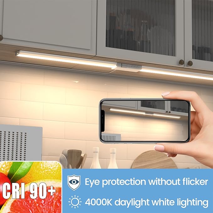 MYPLUS Under Cabinet Lighting Radar Sensor, 2 Pcs 12 inch Under Counter Lights Dimmable and Bright 420 Lumens, Linkable Led Light Bar for Kitchen Cabinet,Counter,Shelf