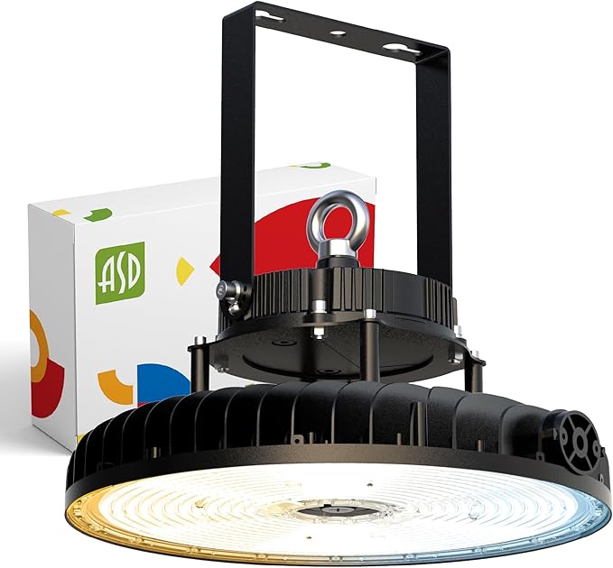 ASD LED High Bay UFO Light Fixture, Commercial Shop Lighting | 3CCT, Dimmable, IP69K Waterproof, DLC Premium, UL Listed | 500W 78000LM 3000-5000K 277-480V | Warehouse, Garage, Workshop Lamp | Black