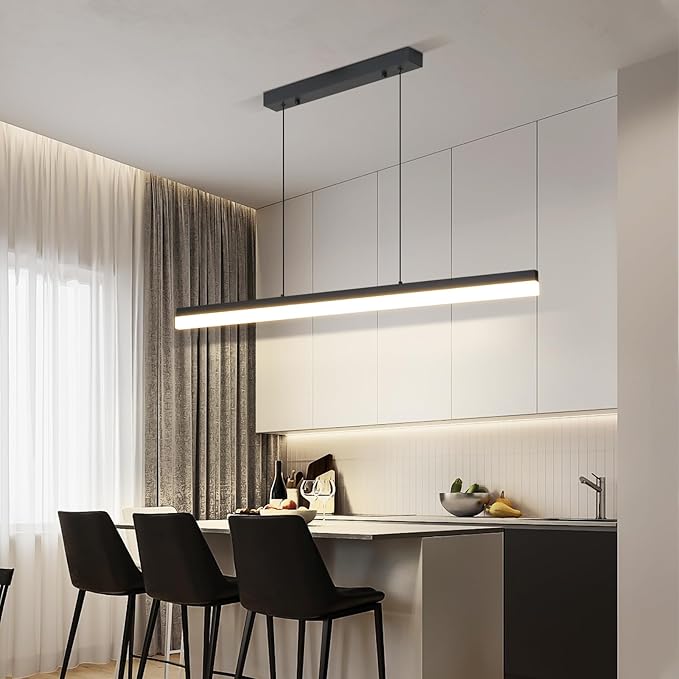 Modern Linear Pendant Light, 59IN Modern Chandelier with Remote Control 3000k-6500K Adjustable Color Temperature，Aluminum Island Lighting Lamp for Dining Room, Living Room