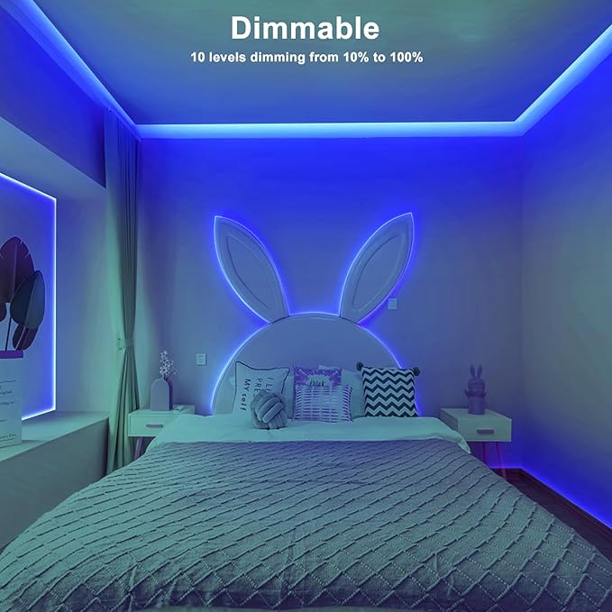 32.8ft Blue COB Led Strip Lights with RF Remote, Dimmable Bright Adhesive Indoor Led COB Light Strip for Cabinet, Paintings, Room, Bed