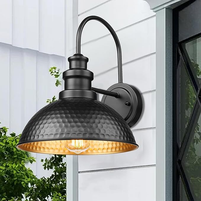 Casia Outdoor Farmhouse Barn Lights, Anti-Rust Outdoor Wall Sconce, Exterior Wall Lights, Front Door Mounted Lighting Fixture,Vintage Outside Lighting for Porch,Garage,Patio (Black, 1 Pack)