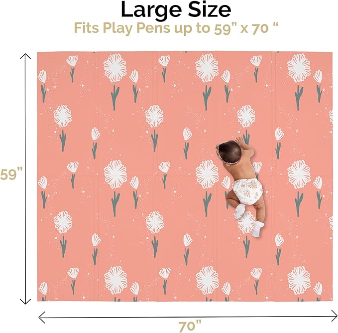 JumpOff Jo Baby Play Mat - Large Folding Foam Play Mat for Infants, Babies, Toddlers, Waterproof, Double-Sided (70" x 59")