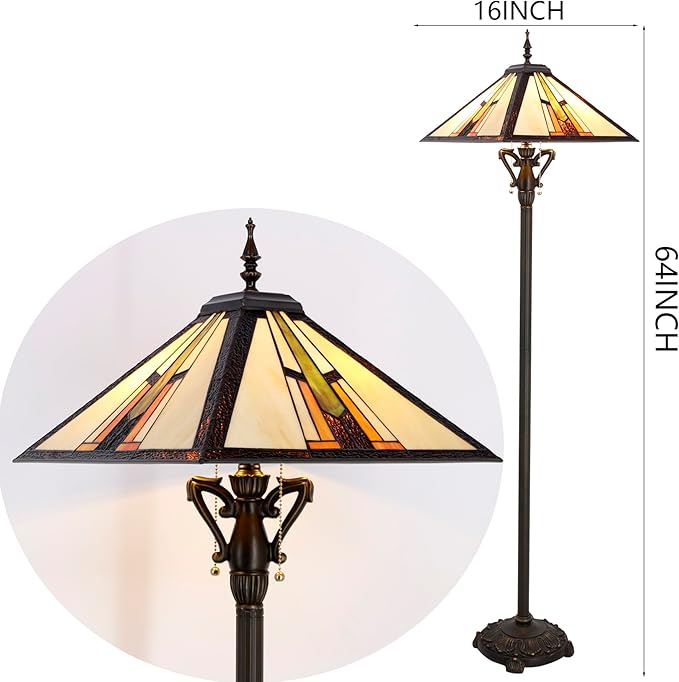 Tiffany Floor Lamp Multicolour Mission Style Stained Glass Standing Reading Light 16X16X64 Inch