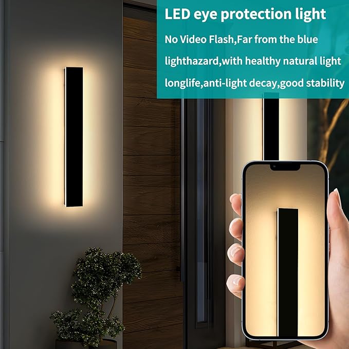 Mikeru 2 Pack 23.6inch Modern Outdoor Wall Sconce, 3000K/4500K/6000K 3 Color Temperature LED Exterior Light Fixtures, Modern Long Porch Lights Wall Sconce for Garage, Doorway, Porch, Patio