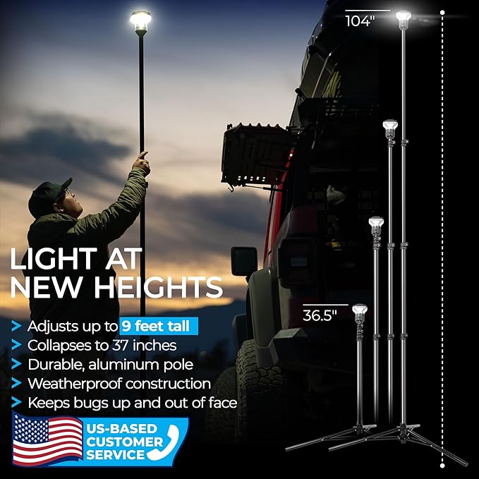 Devos Outdoor LightRanger 1200 - High-Performance LED Tripod Lantern with Adjustable Height, 9 Feet Tall with 1200 Lumens Brightness, and Long Battery Life.