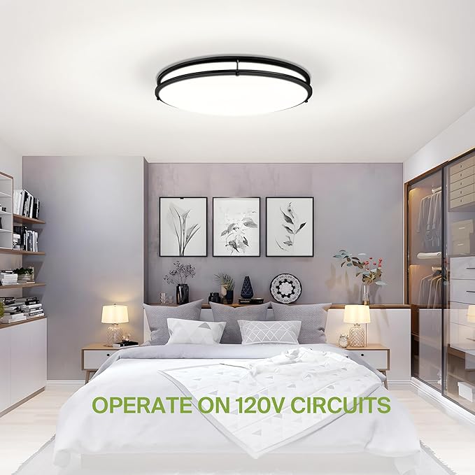 ASD LED 24" Oval Flush Mount Lighting, Close to Ceiling Light Fixture | 5CCT, Dimmable, ETL Listed | 38W 3280LM 2700-5000K 120V | Low Profile Double Ring Lamp | Black, 2 Pack