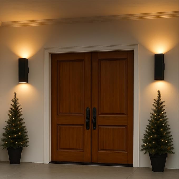 Up Down Outdoor Wall Lights, Dusk to Dawn Outdoor Lighting Fixtures Wall Mount, Matte Black Front Porch Light, Outdoor Wall Lantern for Patio, Garage, Front Door - ETL Listed