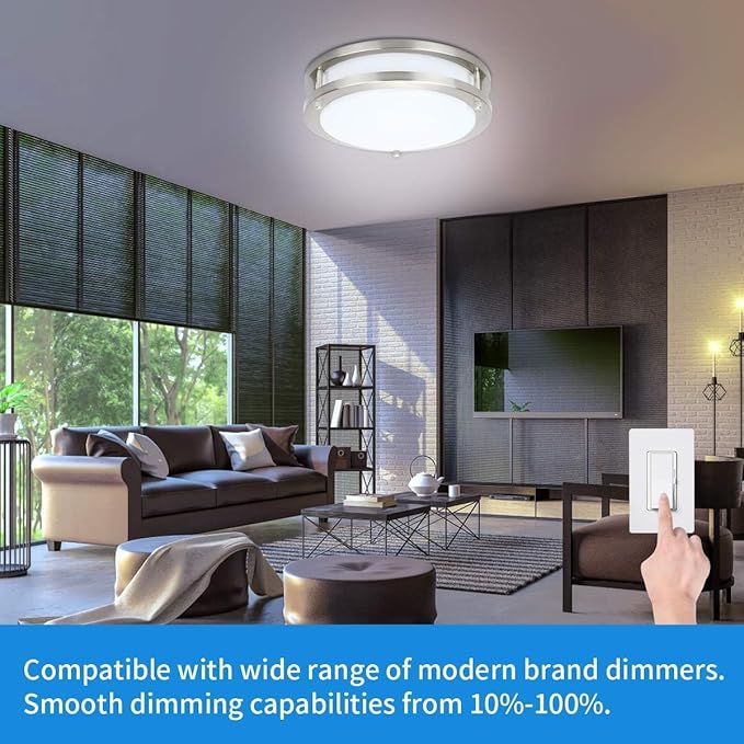 Drosbey 36W Dimmable LED Ceiling Light Fixture, Flush Mount Ceiling Lights for Kitchen, Bathroom, Bedroom, Hallway, 2700K/3000K/3500K/4000K/5000K Adjustable, 400W Equivalent, UL Listed