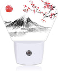 Mountains Ink Painting Night Light Plug into Wall, Cherry Blossom Tree Night Light with Dusk to Dawn Sensor for Kid Girls Boys Women Men Bedroom, Hallway, Kitchen, Bathroom, Stairs Decor