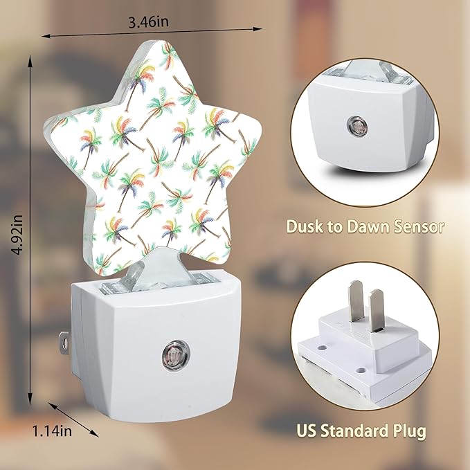 Watercolor Rainbow Coconut Tree Night Light,Dusk to Dawn Smart Sensor Nightlight for Bedroom Bathroom Kitchen Hallway Stairs Hallway,Plug-in,Energy Efficient Decor Desk Lamp Gifts