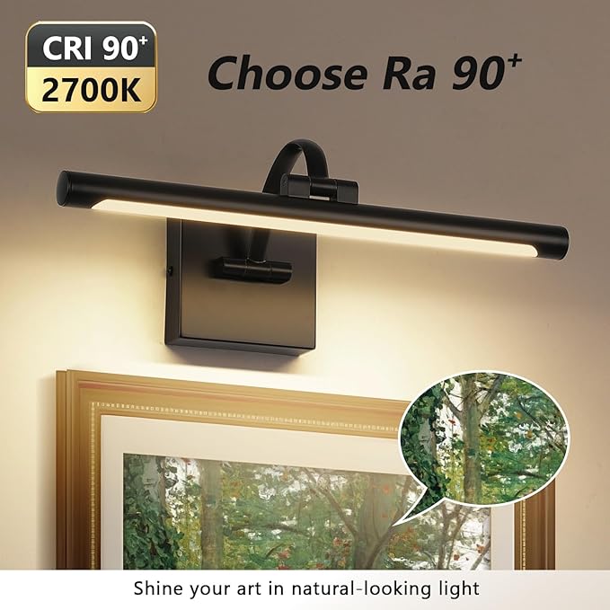 Black Picture Lights for Wall Dimmable Art Lights for Paintings Hard-Wired LED Painting Light Gallery Light for Portrait, Artwork, Frame 15.75 Inch 7W Warm White