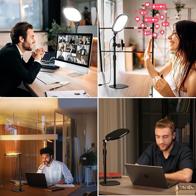 Zoom Lighting for Computer, Adjustable Desk Lighting for Video Calls, 30 Light Modes Video Conference Light, Desk Ring Light with Stand for Webcam, Meetings, Live Stream, Home Office. CRI 97.8