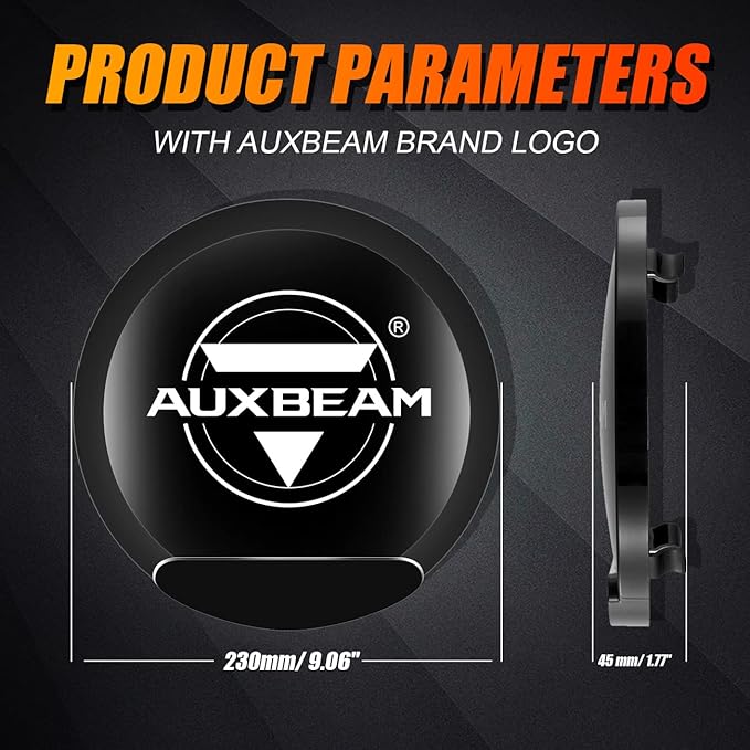 Auxbeam 9 Inch Black Protective Light Covers, Round Offroad Light Shield, Street Road Compliant, 9" Diameter Lens Cap, Snap-On Design, 2 Packs