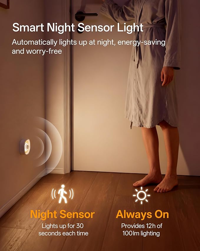 Homelist Motion Sensor Light Indoor, 4 Pack 100LM Rechargeable Puck Lights COB Light Source with Dual-Ring Design, Small Motion Sensor Night Light for Bedroom Bedside, Cabinets, Hallway, Stairs