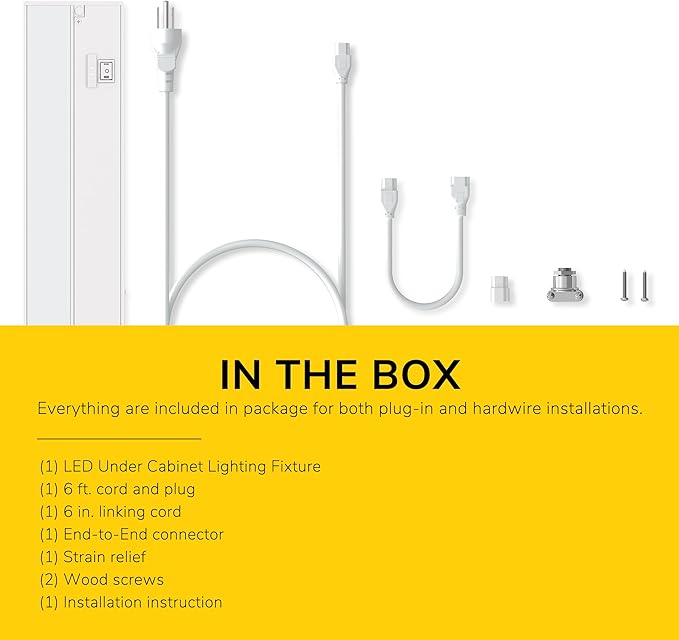 Getinlight 9-inch 3 Color Levels LED Under Cabinet Lighting, Hardwired or Plugged-in, Selectable 2700K/3000K/4000K, Dimmable, White Finished, IN-0210-0