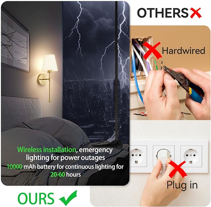 Wireless Wall Sconces Set of Two Battery Operated, Rechargeable Wall Lamp with 10000 mAh Dimmable Bulb & Remote, 10 Colors Wall Lights for Bedroom Living Room Hallway Wall Decor