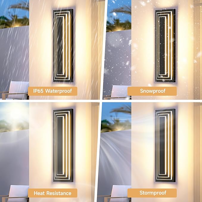 23.6 in Long Outdoor Wall Sconce,3-Tier LED Modern Exterior Wall Light,Matte Black Outdoor Garage Lighting Fixtures,Front Porch Patio Light Waterproof Acrylic Wall Lamp,36 W 3000K Warm White