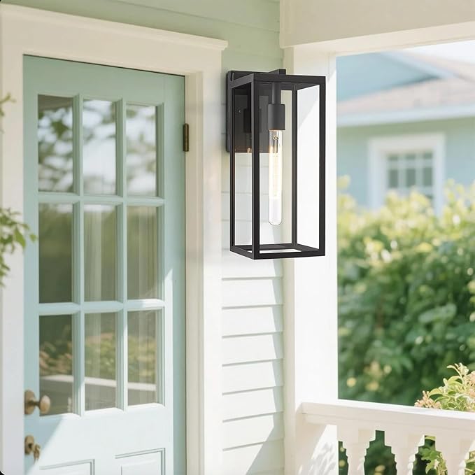 Bestshared Outdoor Wall Sconce Lights,Exterior Wall Lantern with Clear Glass, Black Porch Sconce Lighting,Waterproof Outdoor Lights for House Garage Doorway Patio, E26 Socket (Black, 15"-1 Pack)