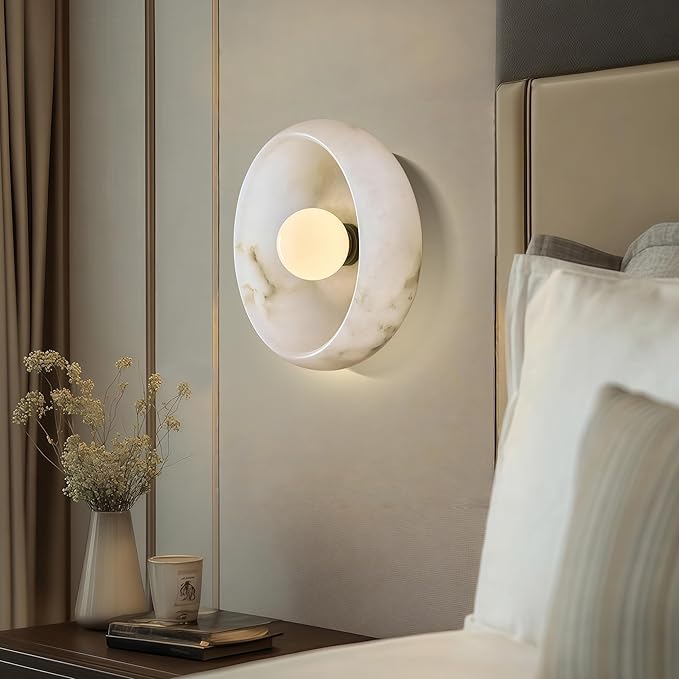 10" Artistic Alabaster Wall Sconce - Soft Diffused Lighting for Bedroom, Hallway & Living Room, Sculptural Design, G9 Bulb