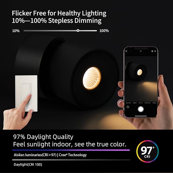Aisilan 4 Packs LED Dimmable Adjustable 360° Ceiling Spotlight Indoor Directional Light Surface Mounted 9W 3000K Warm White Aluminum Spots Light for Cabinet Gallery Hallway Corridor, Black
