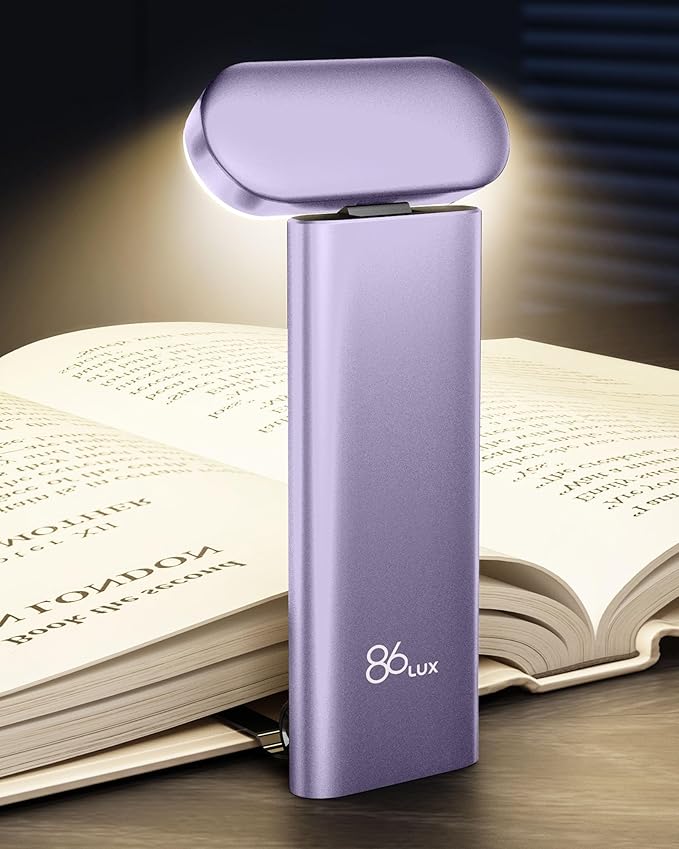 86lux Book Light, Reading Light for Book in Bed, USB Rechargeable LED Night Light with 3 Colors & Limitless Dimming,Bookmark Light for Book Lovers,Lavender