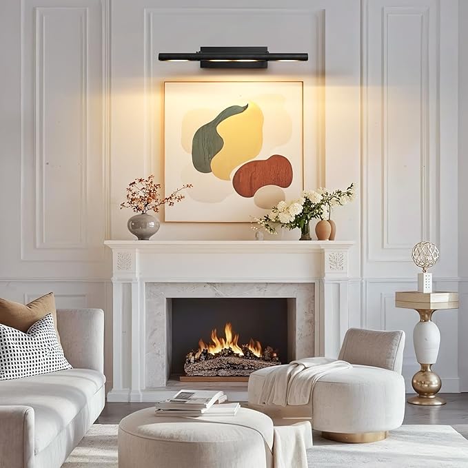 Art Picture Frame Wall Light: 30" Black Retro Swing Arm Artwork Spotlights - Dimmable Slim Brass 4 Lights over Photo Framed - Decorative Wall Lighting above Sculpture for Gallery Museum Bulbs Included