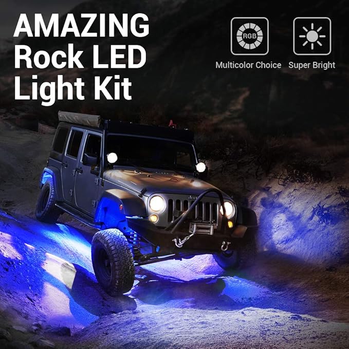 MICTUNING 2025 Upgraded RGB Rock Lights Kit, 8 Pods Underglow Multicolor Neon Light Pod with RF Remote Control Waterproof 12V for Car Trucks ATV UTV RZR SUV Golf Cart, 2 Years Warranty