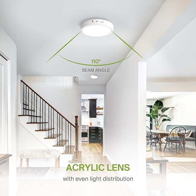 ASD LED 12" Round Flush Mount Ceiling Light Fixture, Low Profile Surface Lighting | 5CCT, Dimmable, Battery Backup, ETL Listed | 24W 2100LM 2700-6000K 120V | Kitchen, Hallway Lamp | White