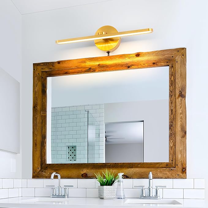 MantoLite Plug in LED Wall Lamps, 16inch Vanity Lighting Fixtures for Wall, Modern Bathroom Lighting Fixtures Over Mirror, Wall Picture Lighting Sconces for Bedroom, 12W 3000K Brass Indoor Wall Lamps