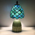 Tiffany Lamp Stained Glass Mushroom Table Lamps 6X6X12.5 Inch Sea Blue Fish Scale Style Small Night Light Ceramic Base Mini Accent Desk Light Suitable for Bedside Table Bedroom Children Room