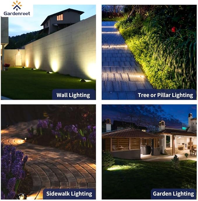 Gardenreet Brass Low Voltage In Ground Well Lights Kit(6 Pack) with LED MR16 Bulb & 100Feet Wire & Connectors, 12V AC/DC Landscape Lighting for Outdoor Yard Garden Paver Path(Beacon Top)