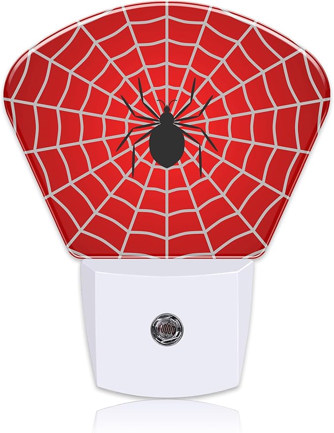 Black Spider Night Light for Kids, White Spider Web LED Night Light Plug into Wall with Dusk to Dawn Sensor for Girls Boys Women Men Room, Hallway, Kitchen, Bathroom, Stairs Decor