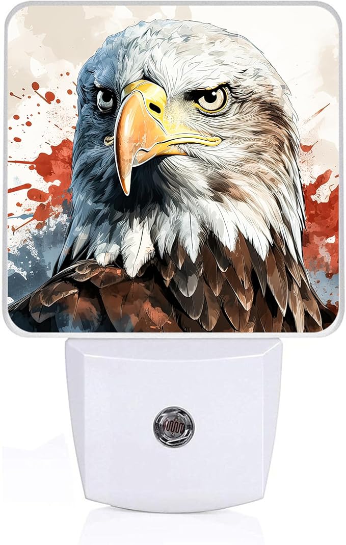 American Flag Eagle Night Light,Plug-in Night Lights with Dusk-to-Dawn Sensor for Bedroom,Bathroom and Living Room Sleep Friendly lamp 0.5w