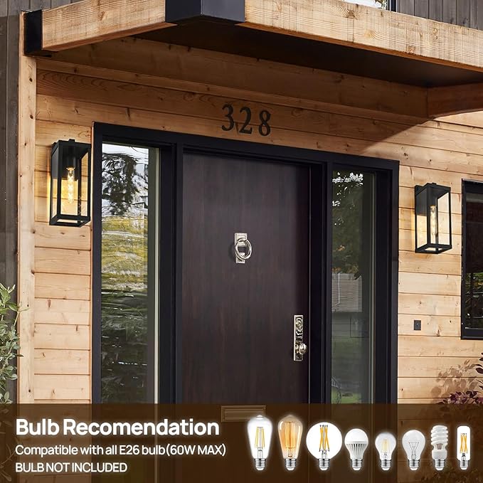 Black Outside Lights for House 15" H Outdoor Wall Sconce Waterproof Large Exterior Light Fixtures for Garage, Doorway, Porch, Patio,1 Pack