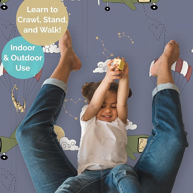 JumpOff Jo Baby Play Mat - Large Folding Foam Play Mat for Infants, Babies, Toddlers, Waterproof, Double-Sided (70" x 59")