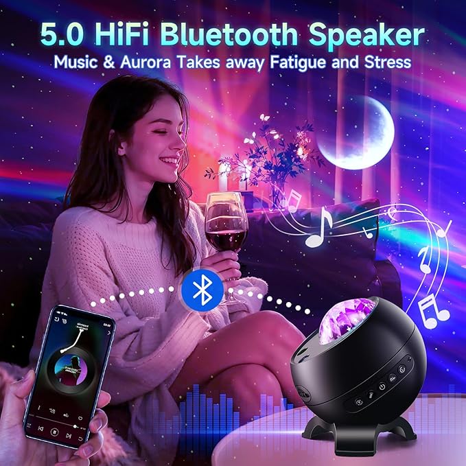Northern Lights Projector Galaxy Projector for Bedroom, 21Colors Aurora Light,15White Noise&Bluetooth Star Projector Galaxy Lights, Remote Ambient Lighting,Led Lights for Bedroom Gifts for Boys