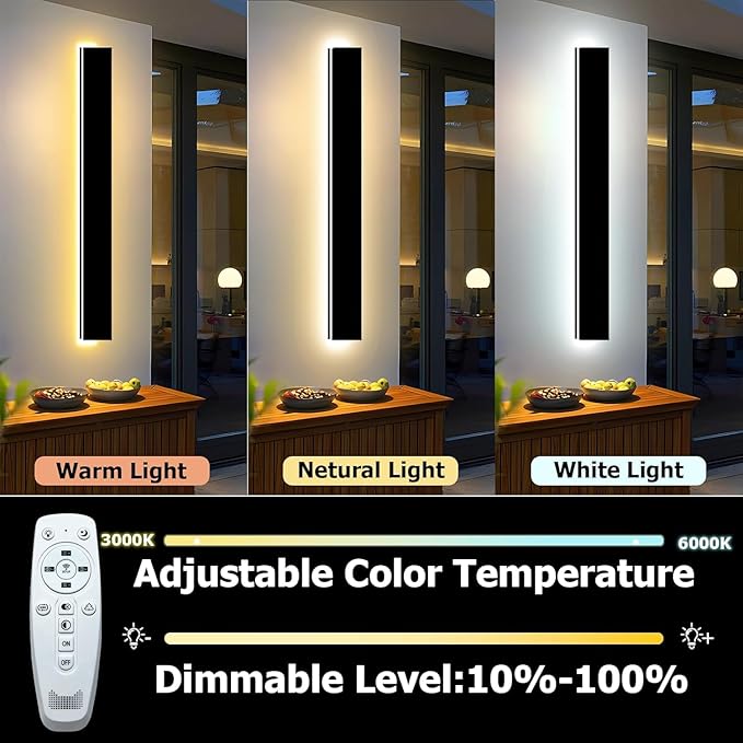 79in Modern Outdoor Lights Fixture,4.33in Wide Dimmable Exterior Wall Lights for Garage and Front Door,Long Outdoor Wall Sconce IP65 Waterproof,Black LED Outdoor Entrance Lighting