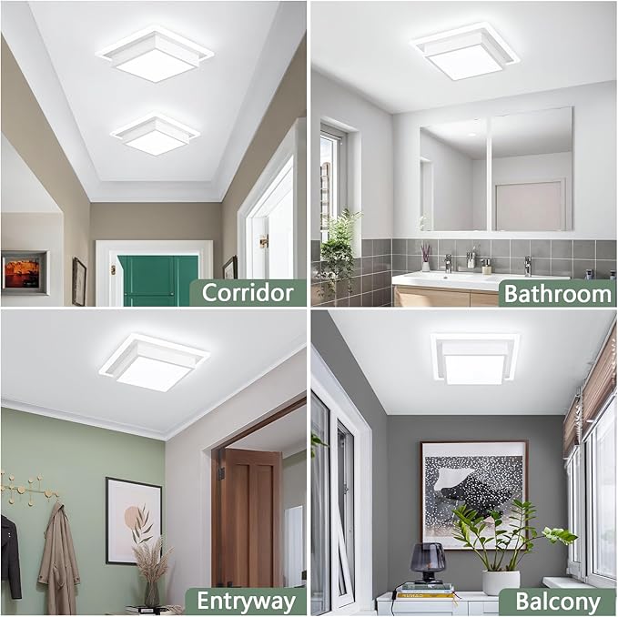 Modern LED Ceiling Light Fixtures, Small Flush Mount Light Fixture, Hallway Light Fixtures 32W 6000K, Square Kitchen Ceiling Light for Living Room Bedroom Bathroom Kitchen