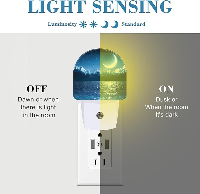Magic Moon on Sea Night Light Plug into Wall with Dusk to Dawn Sensor Cute Nightlight for Kid Girls Boys Women Men Room Decor, Hallway, Kitchen, Bathroom, Nursery, Stairs