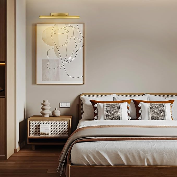 Brass Picture Light, 30in Brush Gold Picture Lights for Wall Hardwired, 4-Light 270°Dimmable Large Picture Lights, Linear Art Light for Painting Display Artwork Portrait