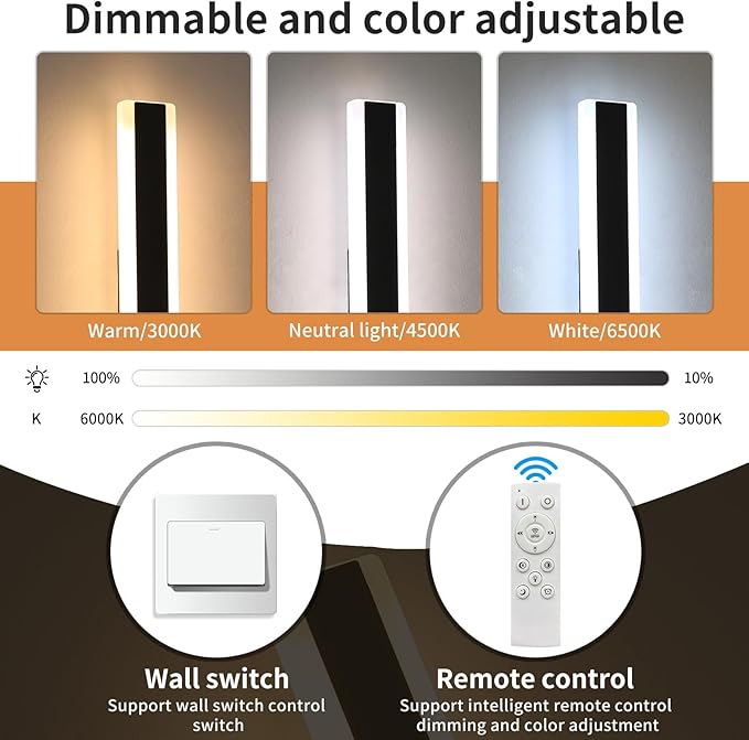 23.6inch Modern Outdoor Light Fixture, 3000K-6000K Dimmable Wall Sconce, IP65 Waterproof Linear Exterior LED Lights with Remote Control, Long Strip Garage Lighting Outside for Porch, Patio, Yard