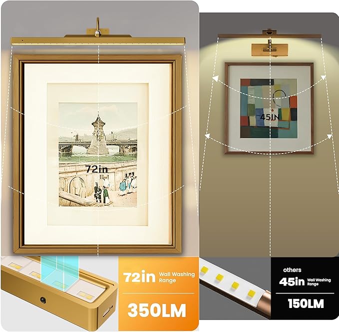 2 Pack 24 Inch Wall Lights for Pictures - Brass Cordless Rechargeable Wall Sconces with Dimmable Remote for Above Mirror, Painting & Décor