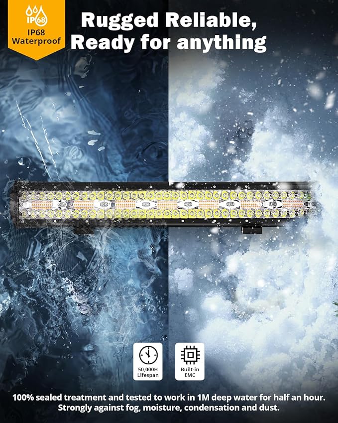 Auxbeam 6 Modes Amber White Series, 20 Inch LED Light Bar 420W, Strobe Light Flashing Warning Emergency, Spot Flood Combo Off Road Light for Trucks, Cars, ATVs, UTVs, Boats