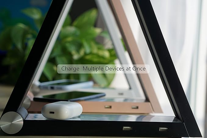 Modern LED Desk Lamp with Dimmable Light Control Wireless Charging and 2 USB Ports for Home Office Dorms Bedroom Reading Light (Rose Gold)