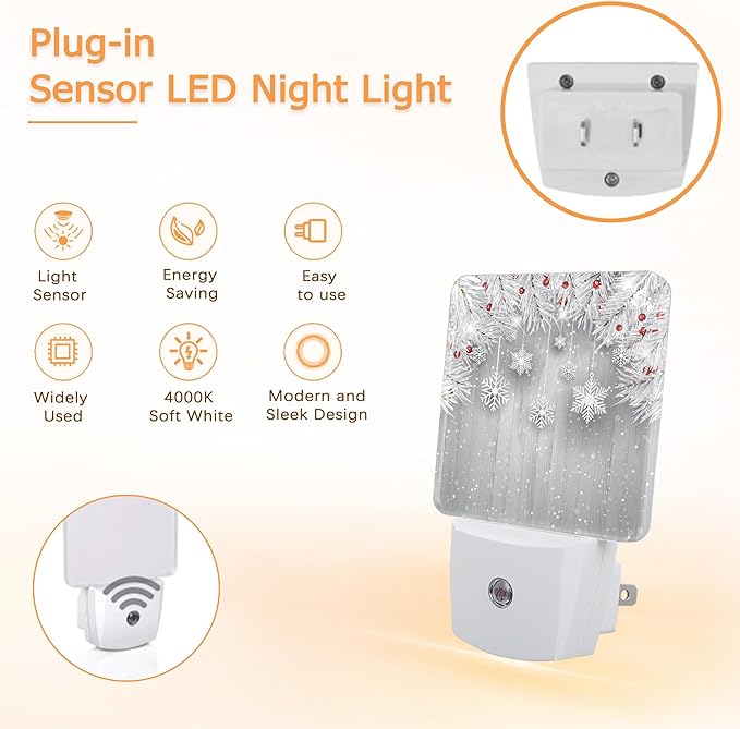 YASHILAIYA Christmas Night Light,Snowflake Winter Night Lights Plug into Wall with Dusk to Dawn Light Sensors Nightlights for Bedroom Bathroom Hallway Kitchen Gifts Ideal for Girls Women
