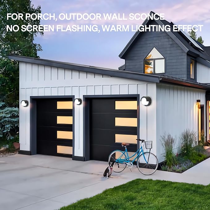 Modern Outdoor Wall Sconces - 2 Pack Minimalist Style Waterproof Wall Mount Lights - 6500K Black Cold Lights - Circular Aluminum