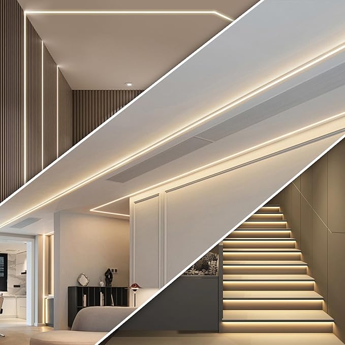 10 Pack Plaster-in LED Channel 6.6FT/2M Recessed Drywall Aluminum Strip Lighting Track with White Diffuser for Light Tape Mounting Profile