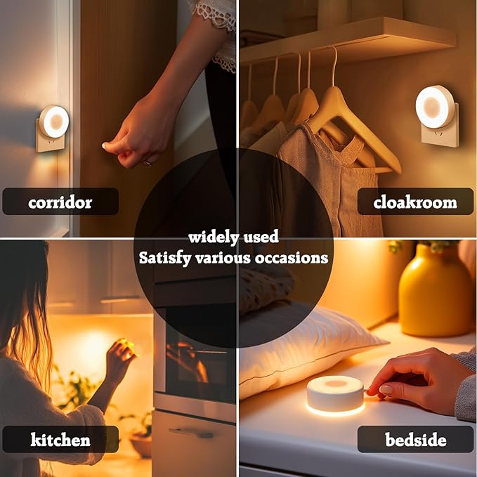 VAVOFO LED Night Light with Auto Sensor, 4 Pack, 2900-3200K Warm White, Plug-in Wall Night Lamp, Soft Glow, Energy Efficient, Ideal for Bedroom, Hallway, Nursery, and Bathroom（White）