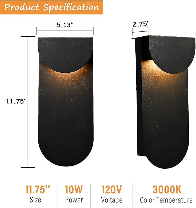 Alighting Modern Outdoor Wall Light 1 Pack, Dual LED Downward Wall Sconce 10W 3000K, Waterproof Black Iron Exterior Wall Mount Light Fixture, Hardwired for Porch, Front Door, Garage, Patio