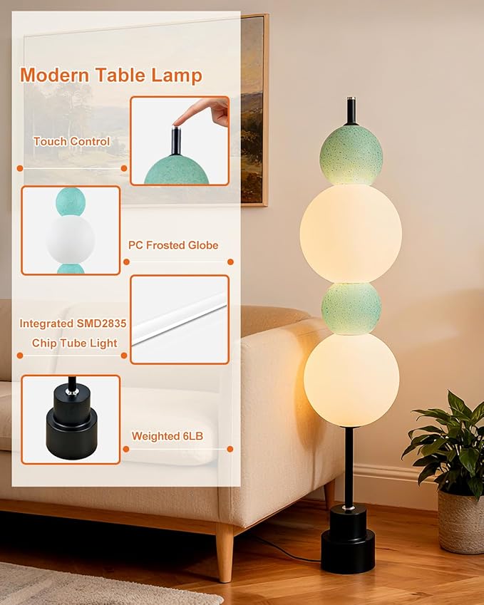 Blue Globe Floor Lamp - 3 CCT (3000K/4000K/5000K) Dimmable LED, Touch Switch, Modern Tall Standing Lamp for Bedroom, Living Room, Home Office
